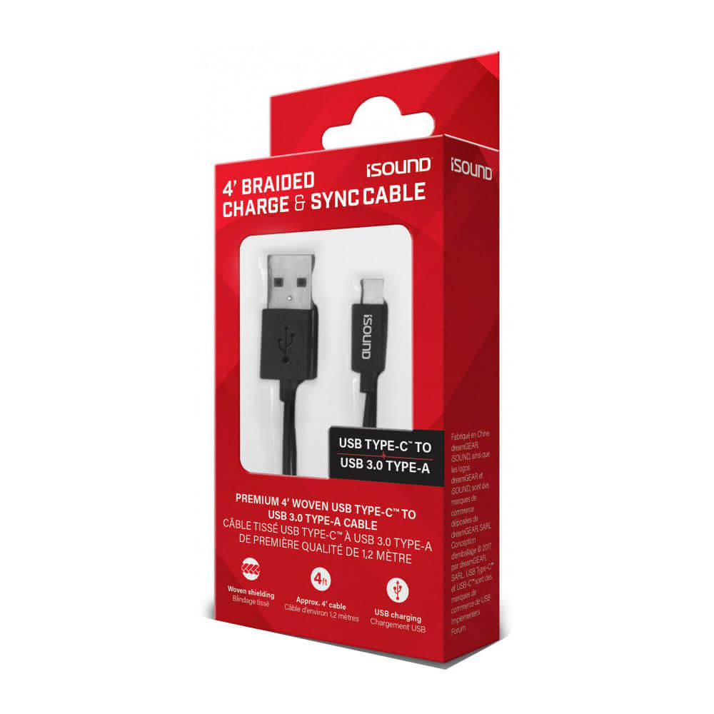 isound USB-C flettet ladning & synkroniseringskabel (sort)