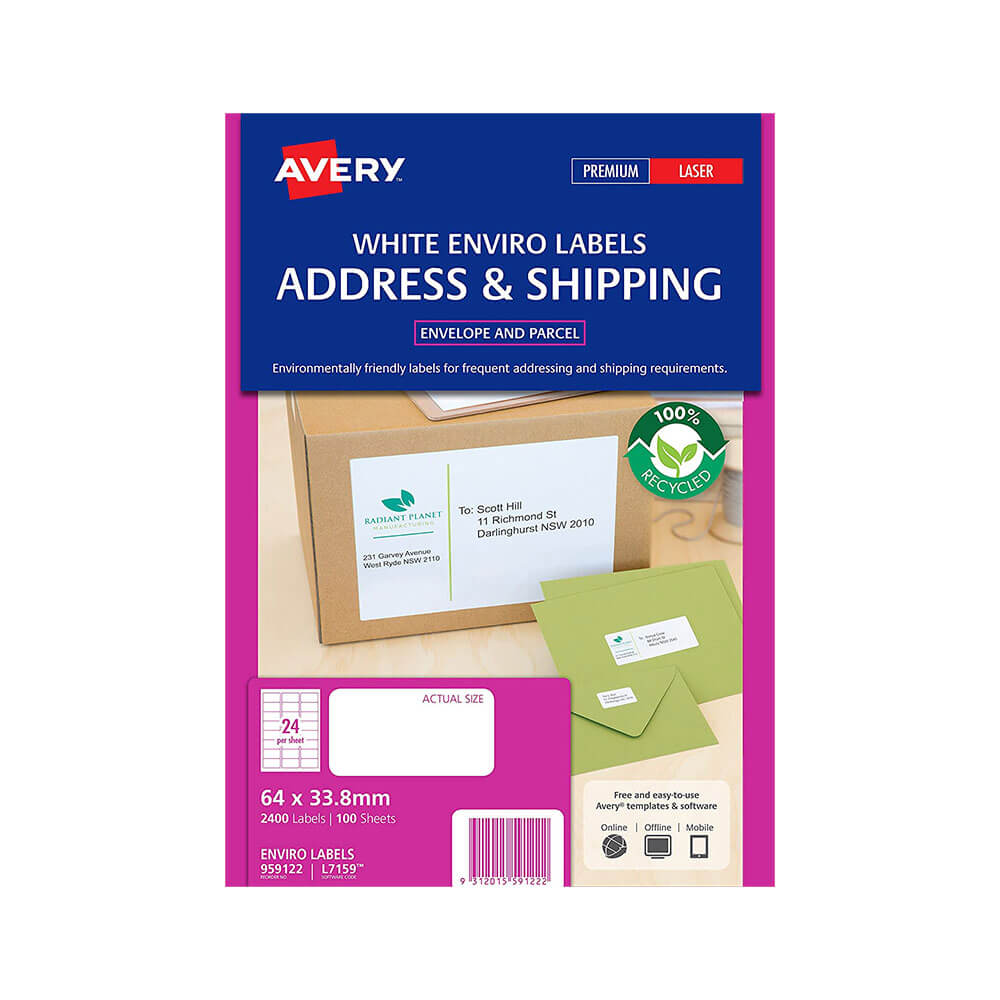 Avery Enviro 100% genanvendte etiketter White (100pk)