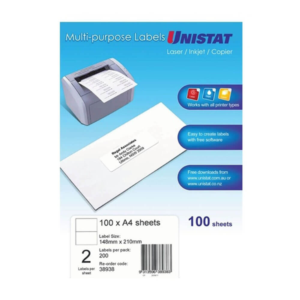 Unistat Laser / INKJet / Copier Label 100pk