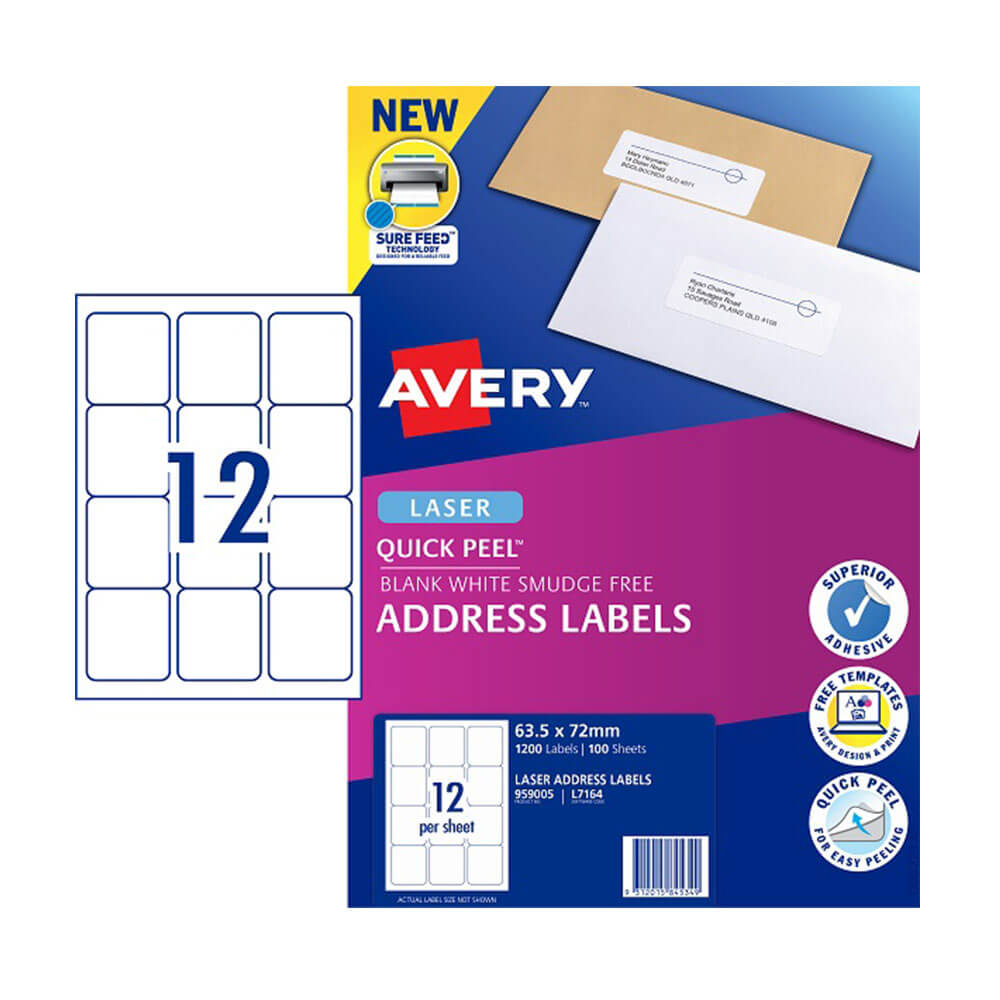 Etichetta dell'indirizzo laser Avery White (100pk)