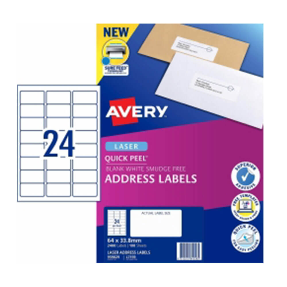 Etichetta dell'indirizzo laser Avery White (100pk)