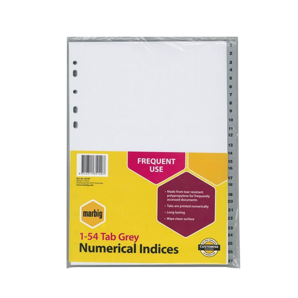 Marbig Polyprop Dividers Grey A4 (1-54 Tab)