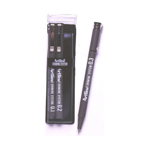 Artline Drawing System Pen Black (Wallet of 3)