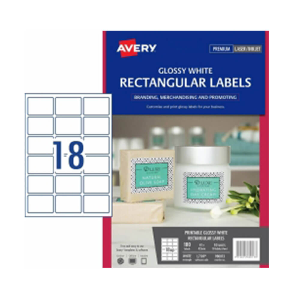 Avery rektangel glansetiketter 10pk hvid