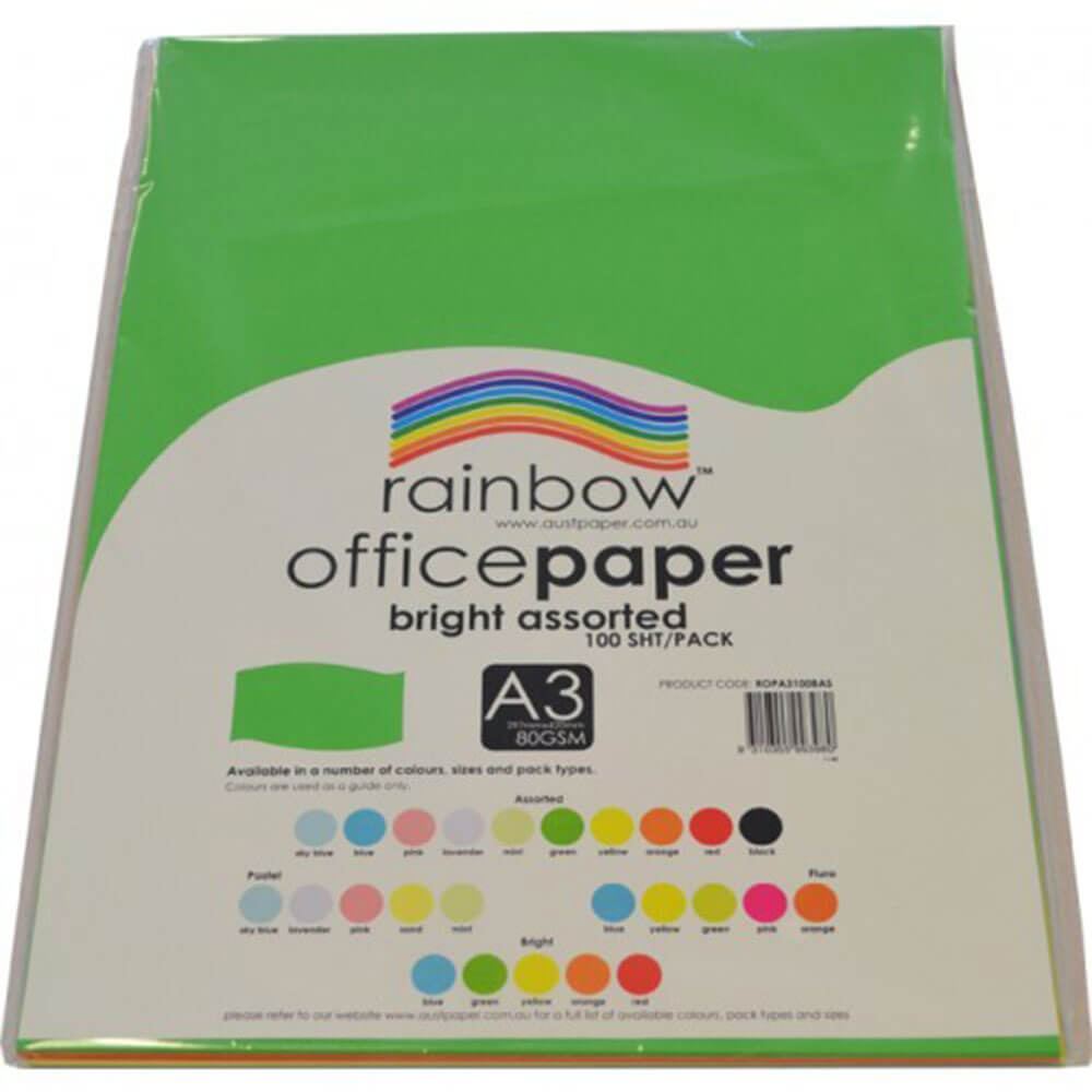 Papier de bureau arc-en-ciel 100pk 80gsm (assortiment brillant)