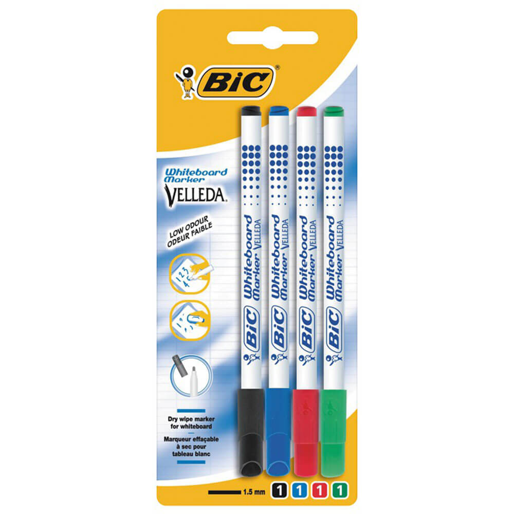 BiC Velleda Fine Whiteboard Marker 4pk (Assorted)