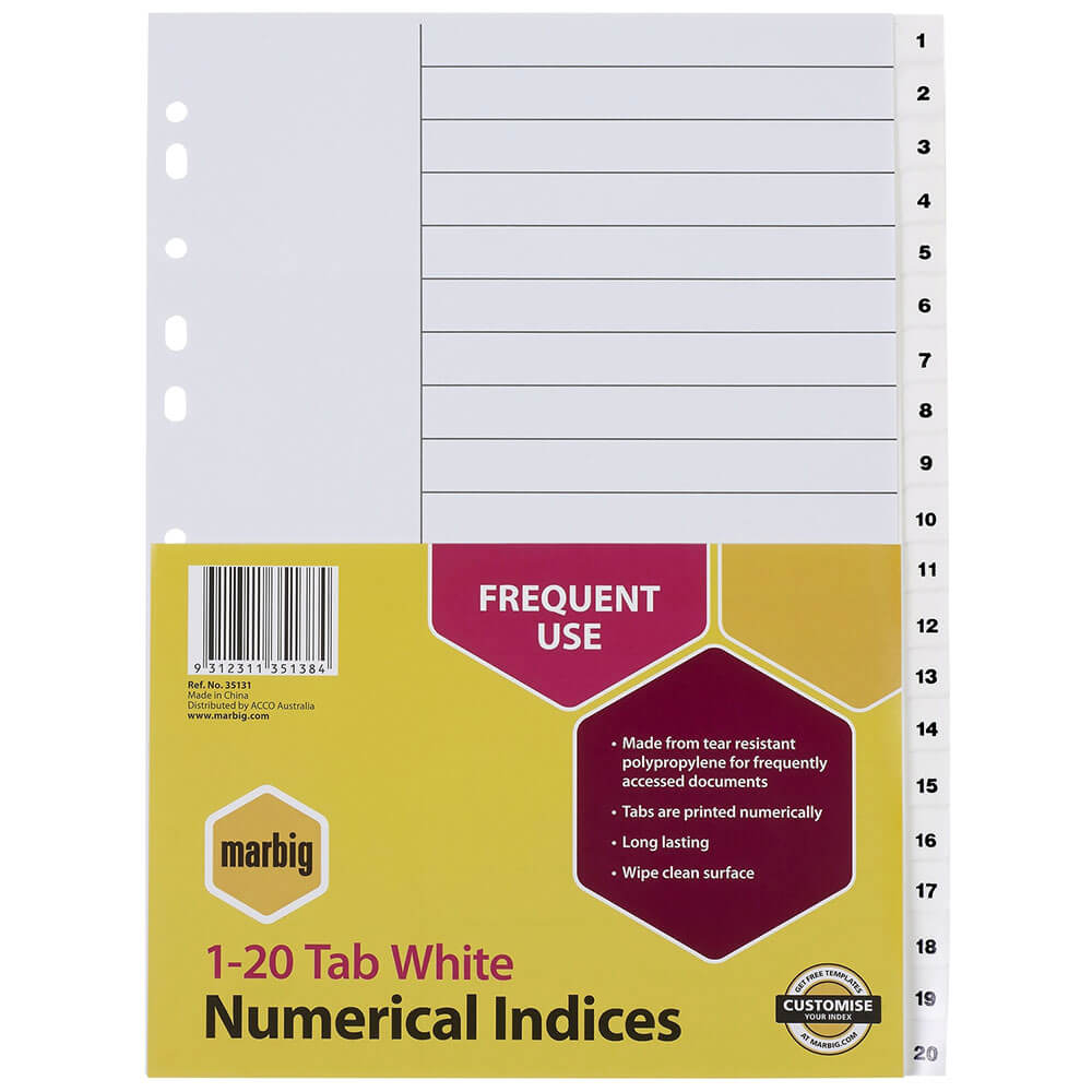 Marbig Indices Numéricos e Divisores A4 (Branco)