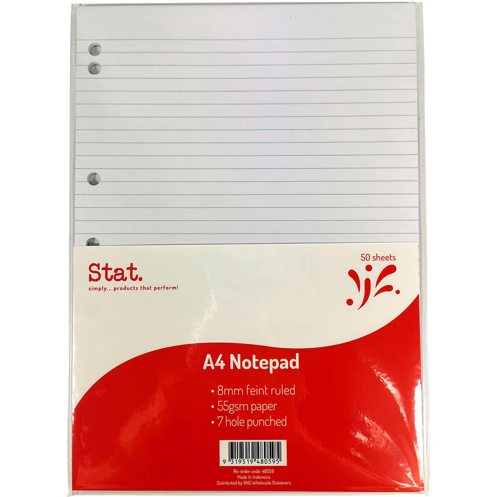 Stat Notepad 8mm regeerde 50 vellen A4 (wit)